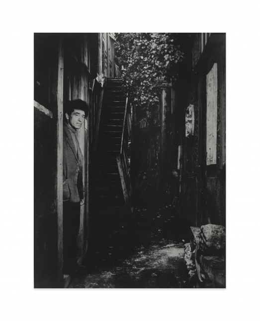 Giacometti &agrave; la porte de son atelier, rue Hippolyte-Maindron&nbsp;(Giacometti at the door of his studio, Rue Hippolyte-Maindron), 1947-1948, gelatin silver print on double weight paper